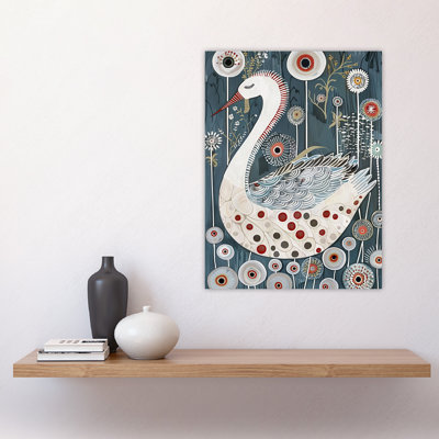 Cute Abstract Swan Floral Blue Painting Wall Art Print
