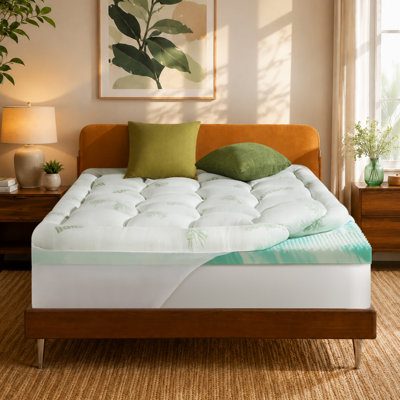 Dual Layer 4" Memory Foam Mattress Topper with Viscose Derived from Bamboo 2" Soft Pillow Top 2" Cooling Gel Memory Foam for Back Pain Relief