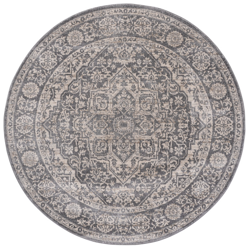Tapis oriental gris clair / ivoire, Rond 10 pi, Light Grey/Ivory