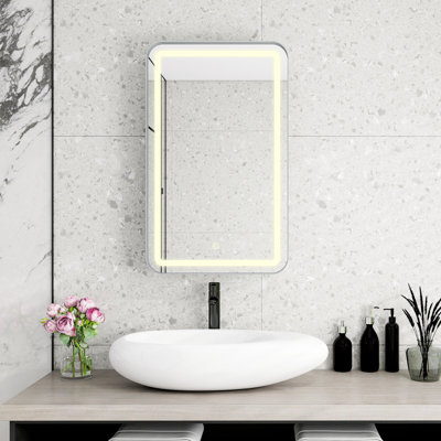  Armoire à pharmacie rectangulaire avec miroir, rangement mural pour salle de bain, argent