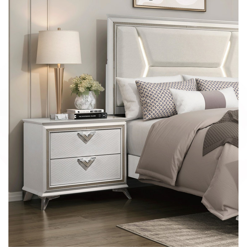Table de chevet avec rangement à 2 tiroirs, mobilier de chambre de luxe moderne 1pc