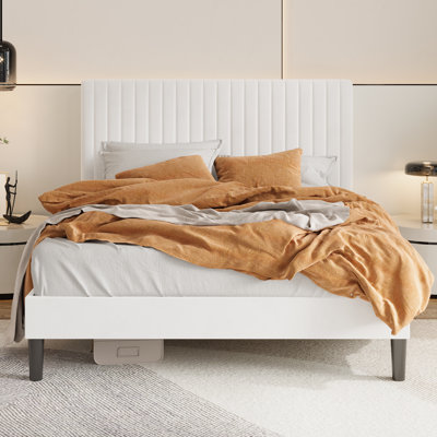 Velvet Upholstered Platform Bed With Adjustable Vertical Channel Tufted Headboard by Mercer41