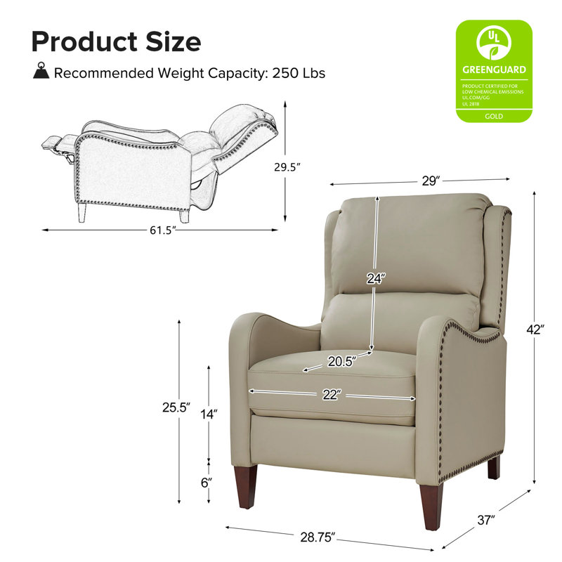 Fauteuil inclinable en cuir Beecher 28,75 po, Cuir pleine fleur beige