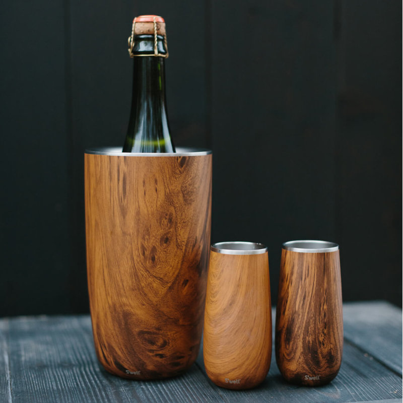 S'well Stainless Steel Champagne Flute - 6 Fl Oz - Calcatta Gold - Triple-Layered Vacuum, Teakwood
