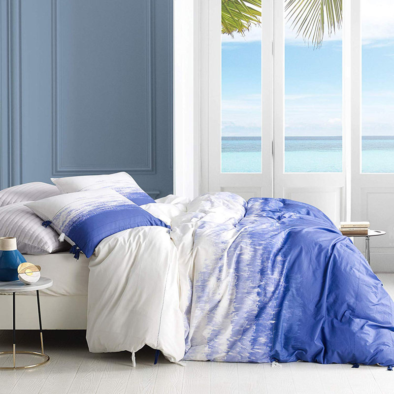  Housse de couette surdimensionnée 100% coton avec pampilles Ombre Sunset, Housse de couette pour lit simple, Ocre