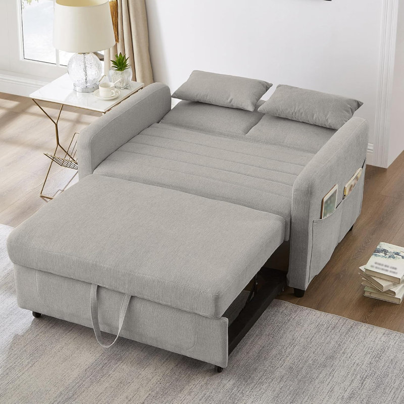 Jaxenor 2-Seater Sofa Bed with Sleeping Function, Pull-Out Sofa with 3-Level Adjustable Backrest, Fold-Out Sleeper Couch, Modern Cotton-Linen Lounge Sofa for Living Room & Guest Room