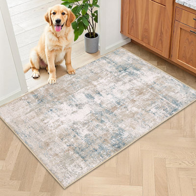 Elroy Modern Abstract Machine Washable Area Rug with Non-Slip Rubber Backing