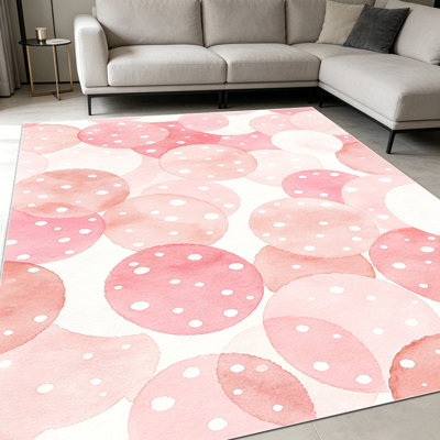 Tapis 1 pièce à motif aquarelle à pois roses pour le salon, doux et confortable, convenant à toutes les saisons, facile à entretenir, lavable à la machine, tapis de dessous de table convenant à la salle à manger, à la chambre à coucher, au vestibule de la cuisine, au bureau personnel,