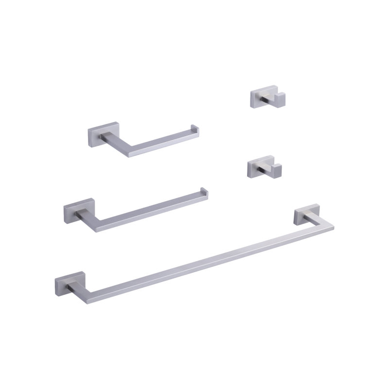 Brushed Nickel 5-Piece Modern Bathroom Hardware Set