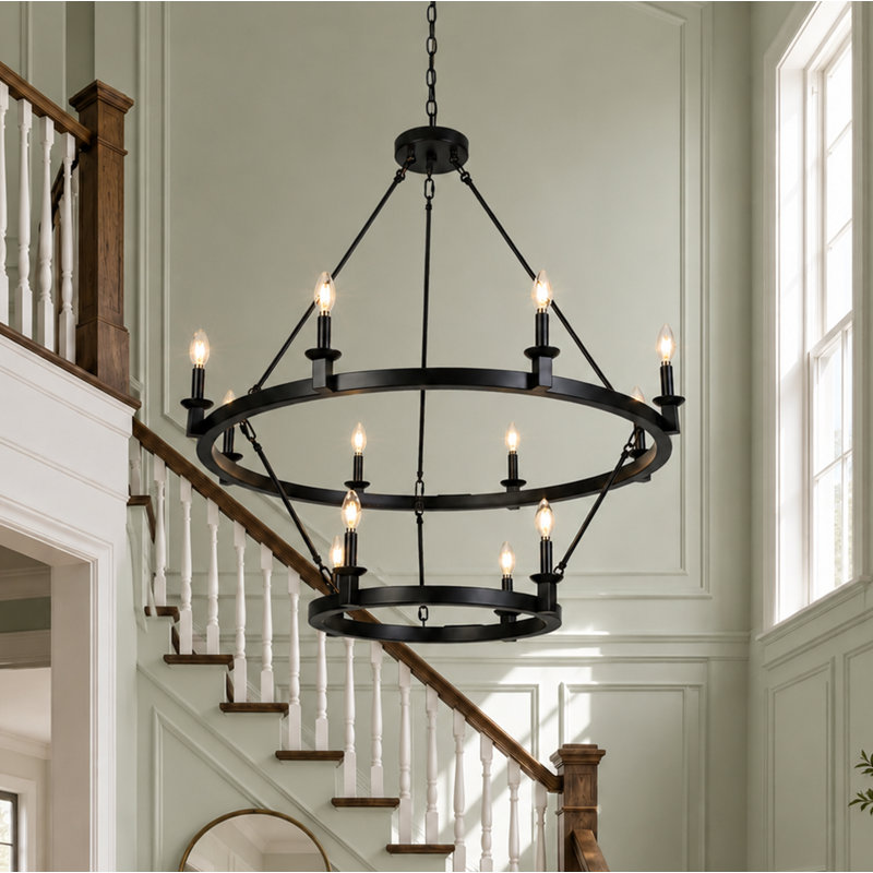 12-Light Oversize 40" 2-tier Wagon Wheel Chandelier