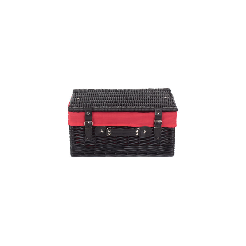 Wicker Hamper Basket with Lining, Black/Red, 19cm H x 41cm W x 30cm D