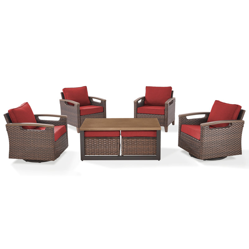 Ensemble de conversation d'extérieur en osier avec table basse 7 pièces Arundel, Rouge
