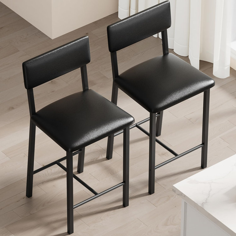 Ensemble de 2 tabourets de bar avec coussin épais, tabourets de bar à hauteur de comptoir avec dossier et repose-pieds, Black