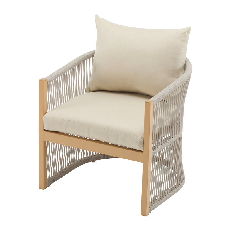 Chaise courbée moderne en aluminium beige, tissée à la corde, rembourrée pour socialiser dans les espaces extérieurs, profondeur de 24,03 po, largeur de 25,35 po, hauteur de 27,35 po, salon de 15,01 lb avec sièges, patios parfaits,