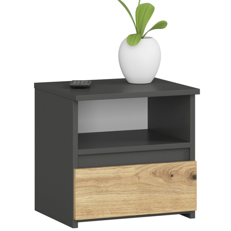 Resmi 40cm W Particle Board Bedside Table, Grey, Oak