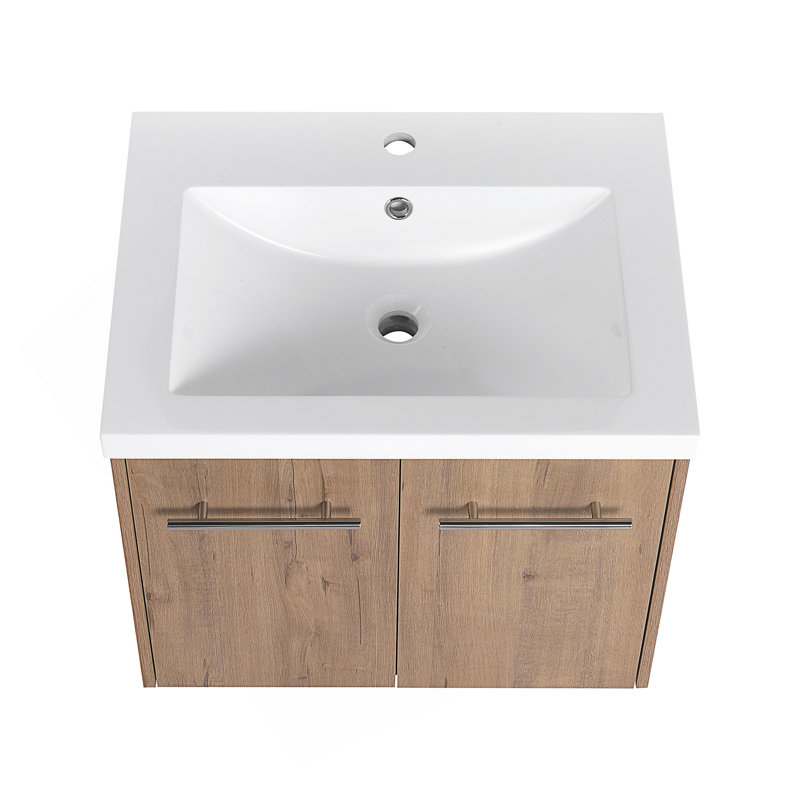 Armoire de salle de bain avec lavabo, portes à fermeture douce, conception à fixation flottante, pour petite salle de bain