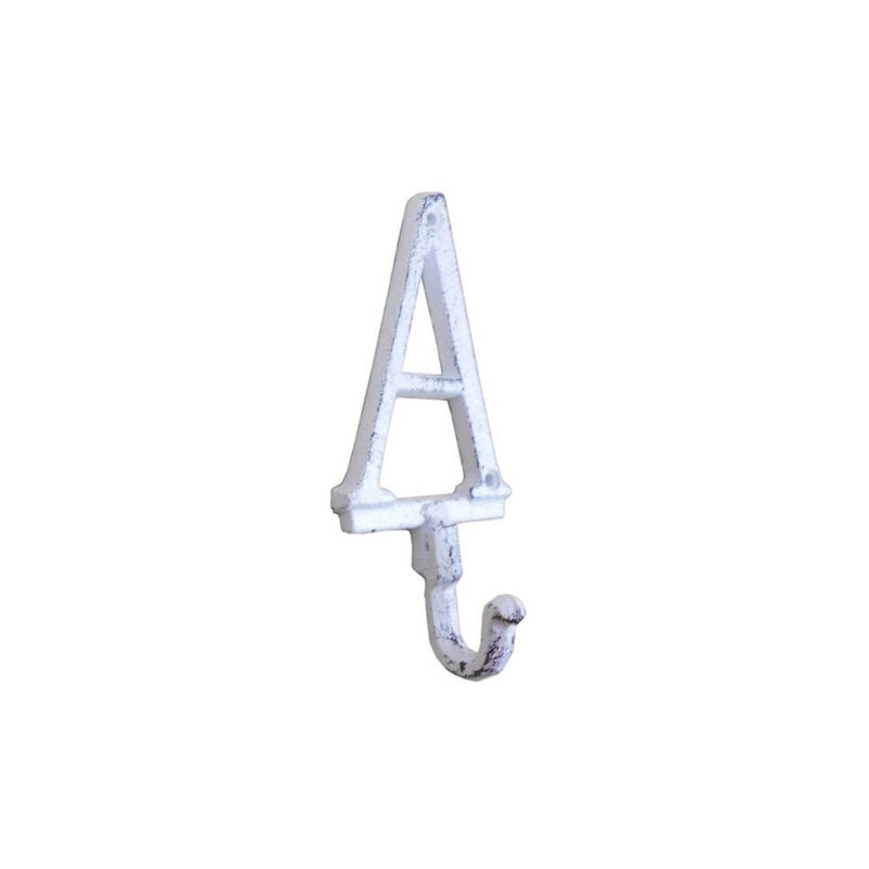 Crochet mural alphabet en fonte lettre a, Blanc délavé