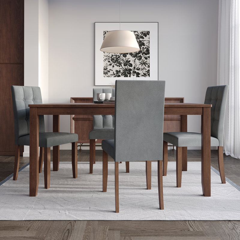 Ensemble de salle à manger avec table de salle à manger de L 59 po et chaise en bois, 5 pièces: table, 4 chaises, Gris