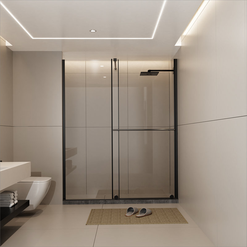 Porte de douche en verre durable avec poignée en acier inoxydable et barre de support, conception coulissante pour douche à l'italienne