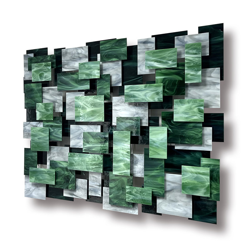 Viridian Glass And Metal Wall Sculpture