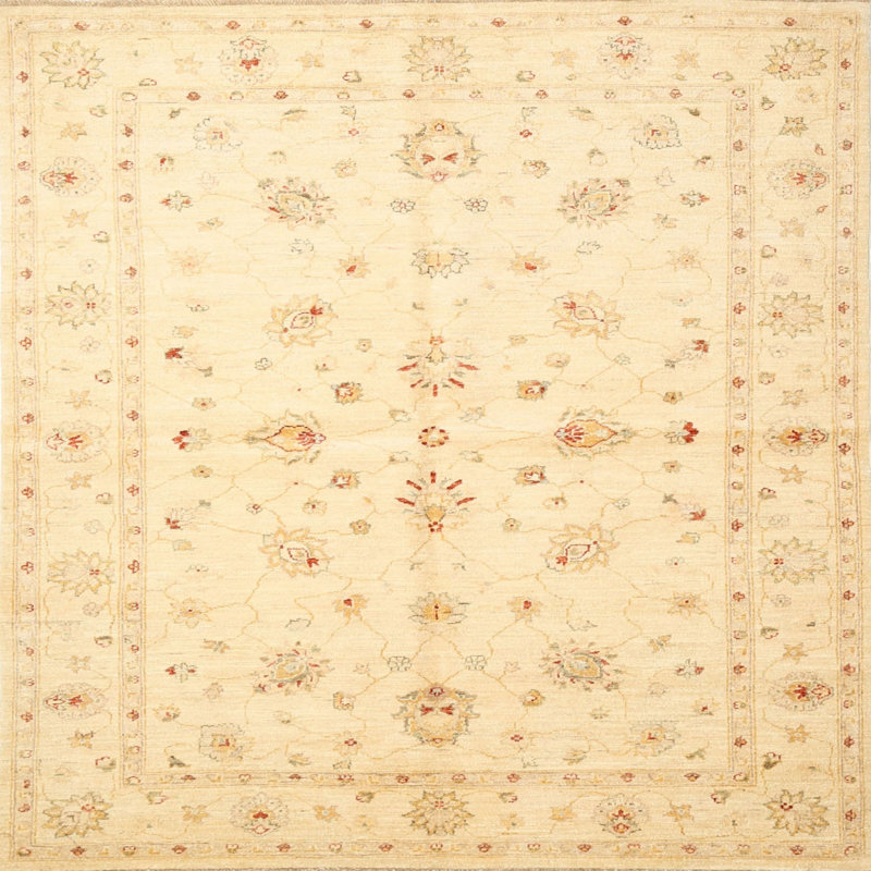 Tapis traditionnel jaune / beige Yahou, Rond 3 pi