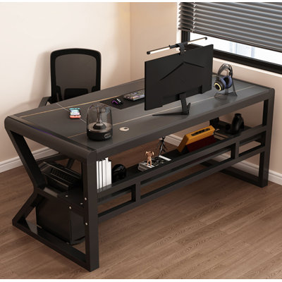 Bureau ergonomique à domicile avec plateau en pierre frittée or