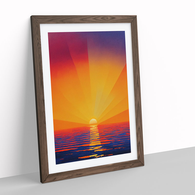 Spectacular Sunset View 1 Piece Single Picture Frame Painting, 34cm H x 25cm W x 2cm D, Walnut