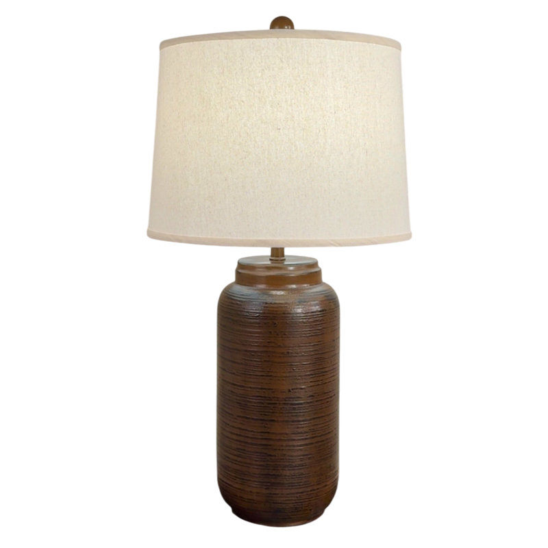 Grande lampe de table en pot patiné, Brun