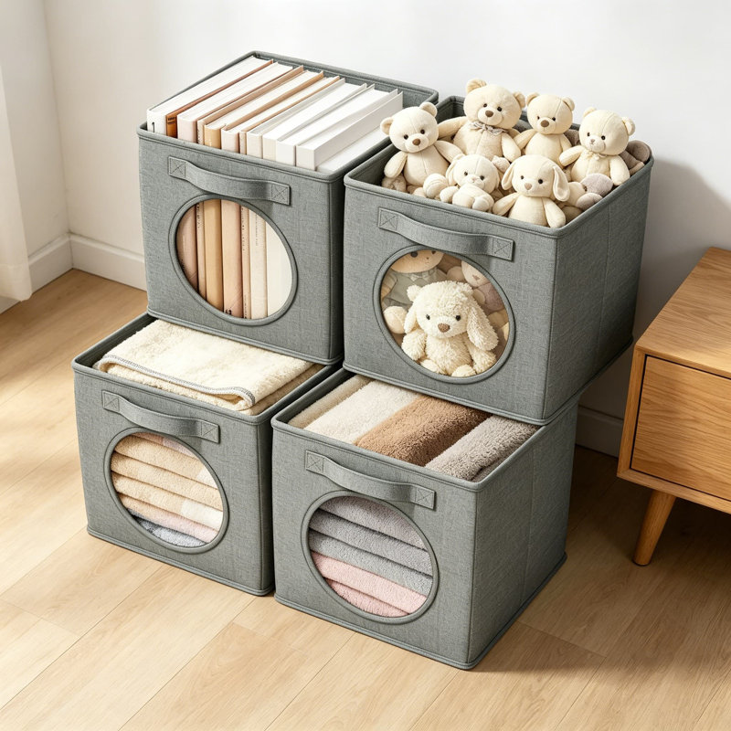Ultra Thick Fabric Foldable Storage Cubes With Mesh Window, 11 Inch Cube Storage Organizer For Clothes Shelves Offices Toys And More, Dark Gray, 4 Pack