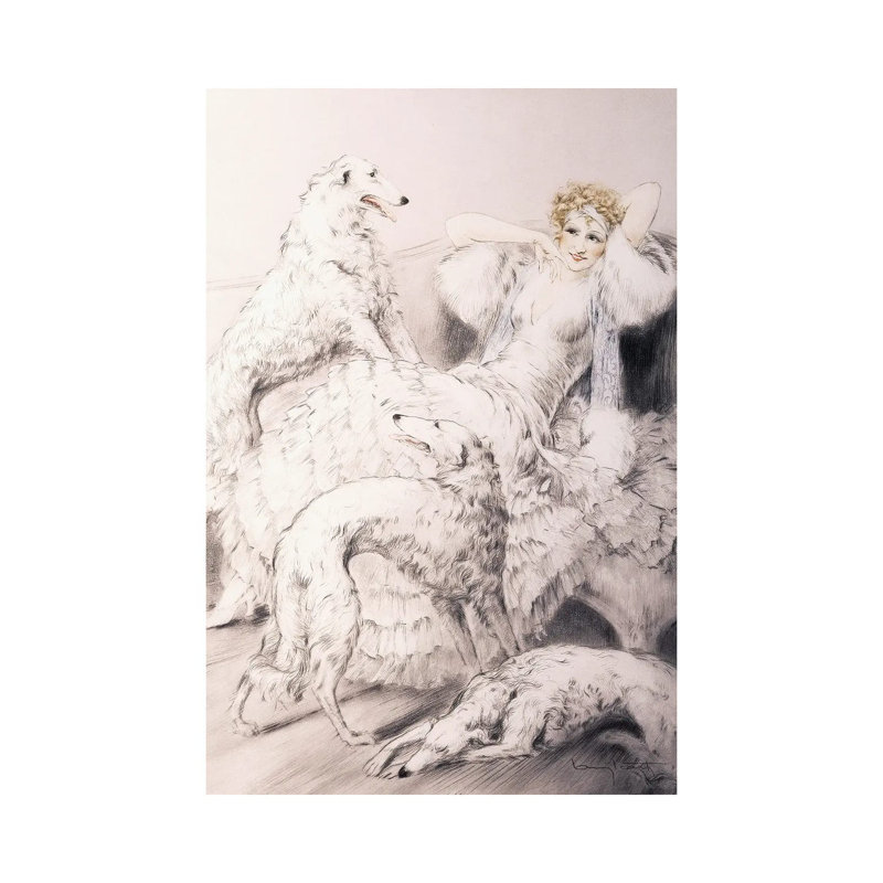 «Gril with Attendant Borzoi», reproduction d'art sur toile tendue, H 48 po x l 32 po