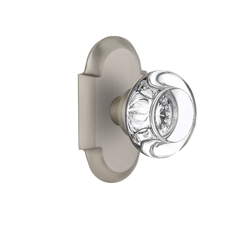 Cottage Plate with Round Clear Crystal Door Knob, Satin Nickel, 2.375"