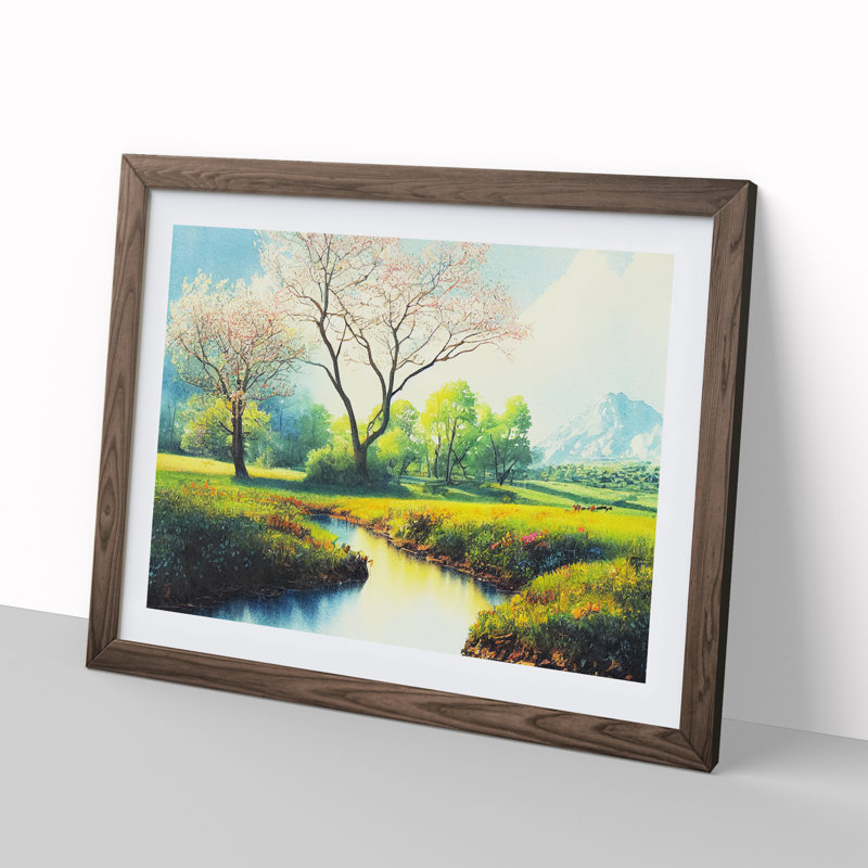 Spring Forest Steam - Framed Print, 25cm H x 34cm W x 2cm D, Walnut
