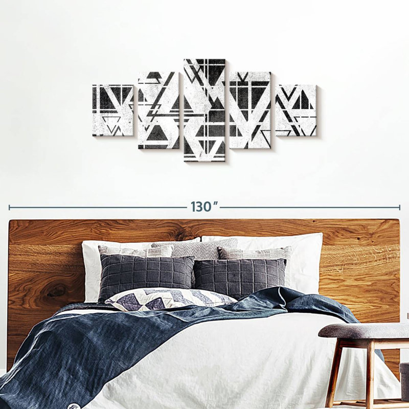Geometric Abstract Triangles Multi Piece Canvas Print, 34" H x 74" W x 1.25" D