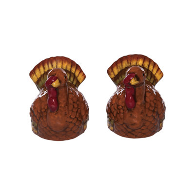 Dolomite Turkey Salt and Pepper Set of 2, Salt and Pepper Shaker, Brown, Ceramic, Table, Kitchen, Fall Harvest, Tabletop