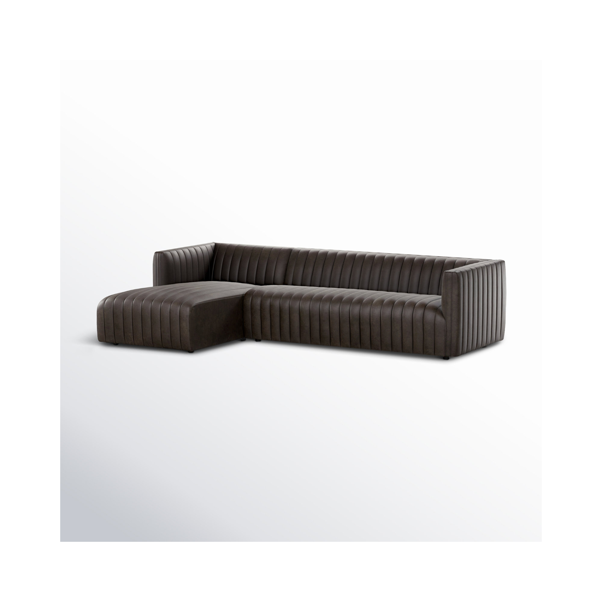 Brandt Upholstered Chaise L-Sectional, Left Hand Facing, Deacon Wolf Genuine Leather, 26.5" H x 105" W x 64" D