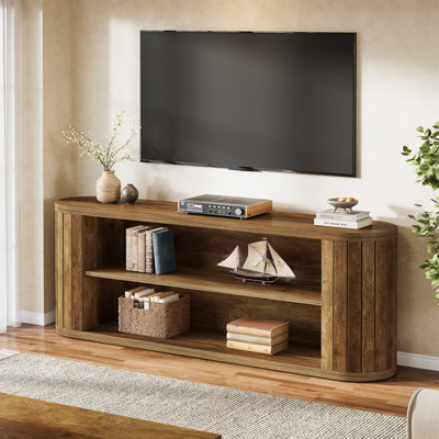 Meuble télé pour téléviseur de 75 po ou moins, centre de divertissement de ferme avec tablette de rangement à 3 niveaux pour le salon et la chambre à coucher (brun)