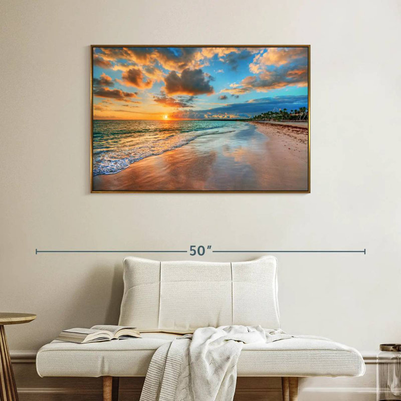Coucher de soleil paisible à Ayotte, Cadre flottant doré, 40 po x 27 po