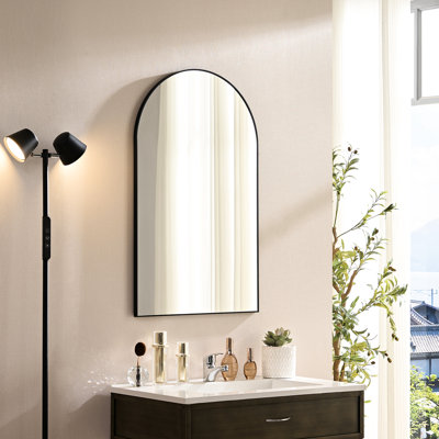 Miroir de meuble-lavabo arqué noir 40 x 30 po pour mur de salle de bain - verre, angle de 360 degrés, cadre en alliage d'aluminium 40 x 30, réflexion claire, montage sécuritaire, esthétique industrielle