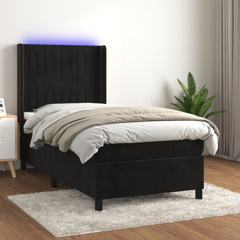 Asaf Velvet Bed with Mattress, 80 x 200cm, Black