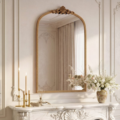 Vintage Mirror, 24"x36" Arched Antique Baroque Bathroom Mirror, Decorative Wall Mirror, Ornate Vanity Mirror for Entryway, Living Room, Hallway, Bedroom, Gold