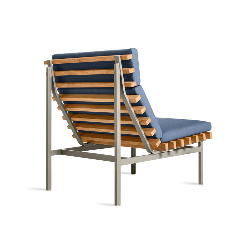 Perch Outdoor Teak Chaise Lounge, Charcoal, Sunbrella Haze