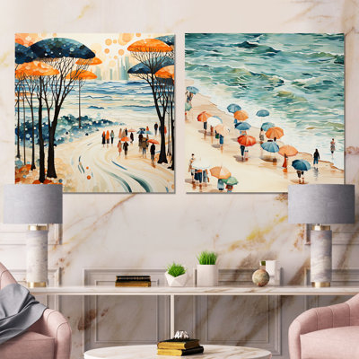 Beach Day Umbrella Parade I - Beach People, ensemble de 2 reproductions d'art mural