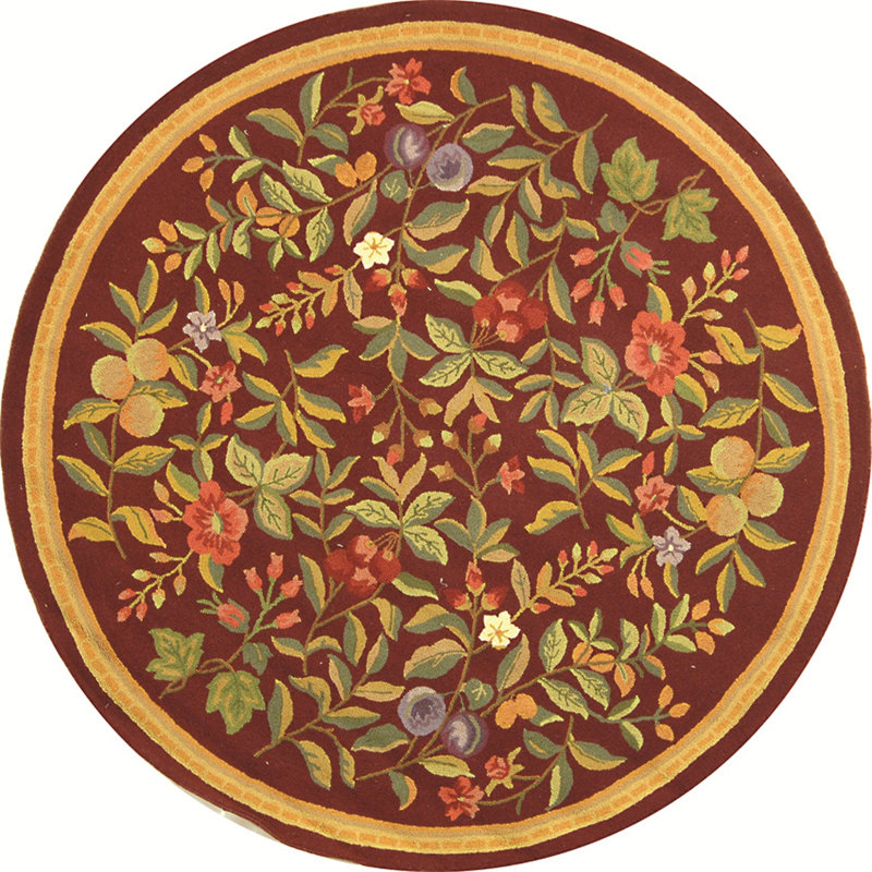 Bick Hand Hooked Wool Pile Floral Rug, Round 8'