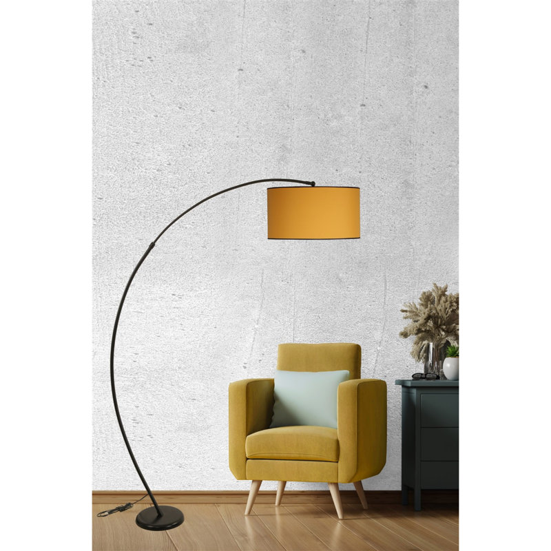 Emelia 185cm Arched Floor Lamp, Black, Yellow