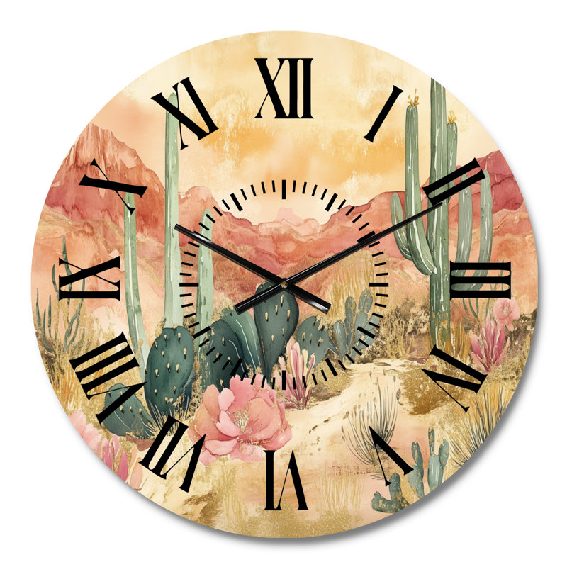 Éveil de la floraison du désert - Horloge murale silencieuse en métal du Sud-Ouest, Petit