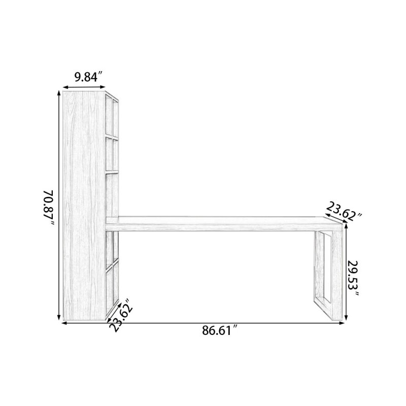 Bureaux rectangulaires en bois massif Burlywood, Retour à droite, H 29,53 po x l 86,61 po x P 23,62 po