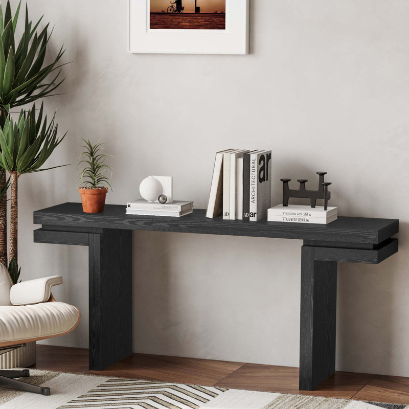 66" Extra Wide Real Wood Veneered Console Table, Black