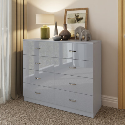 Brendle 8 Drawer Chest: 113cm Wide - High Gloss Front with Chrome Handles, Scratch Resistant.