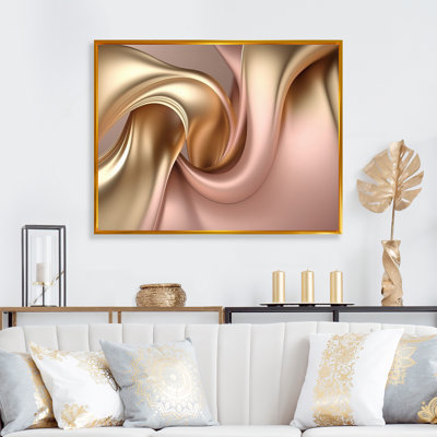 «Smooth liquid Gold» dans de douces nuances d'or et de taup - reproduction d'art sur toile encadrée à l'encre liquide abstraite