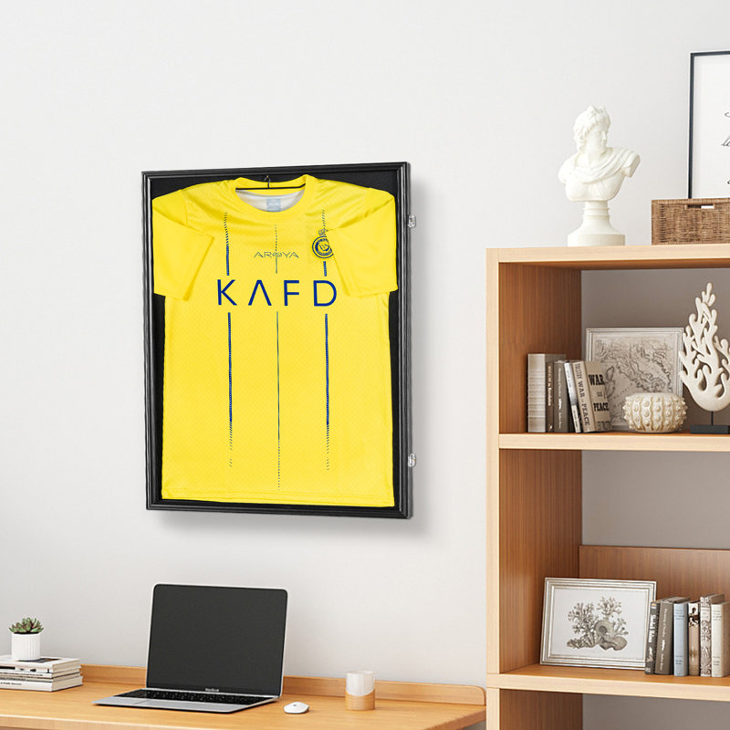 Large Matte Black Lockable Jersey Display Frame with UV Protection